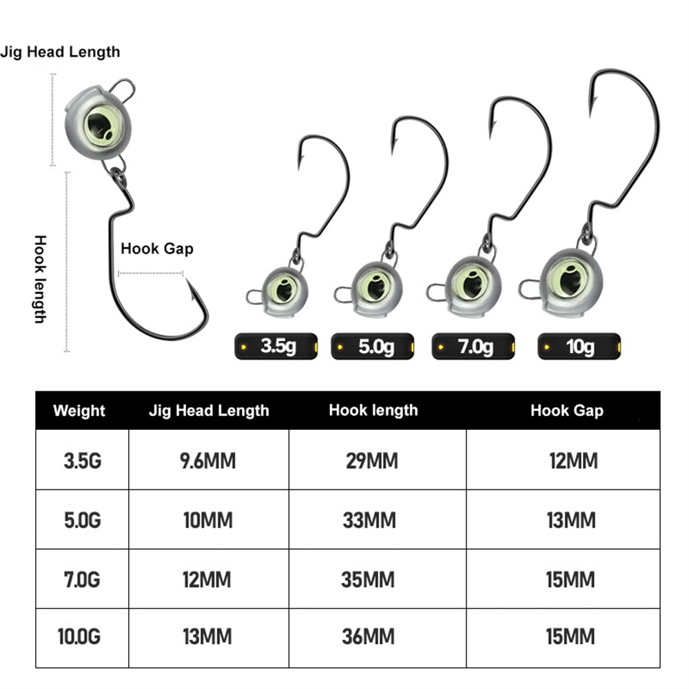 글로우 아이가 있는 10개 위드리스 지그 헤드 - 베이 - Fishing Hook Weedless 리뷰 및 가격