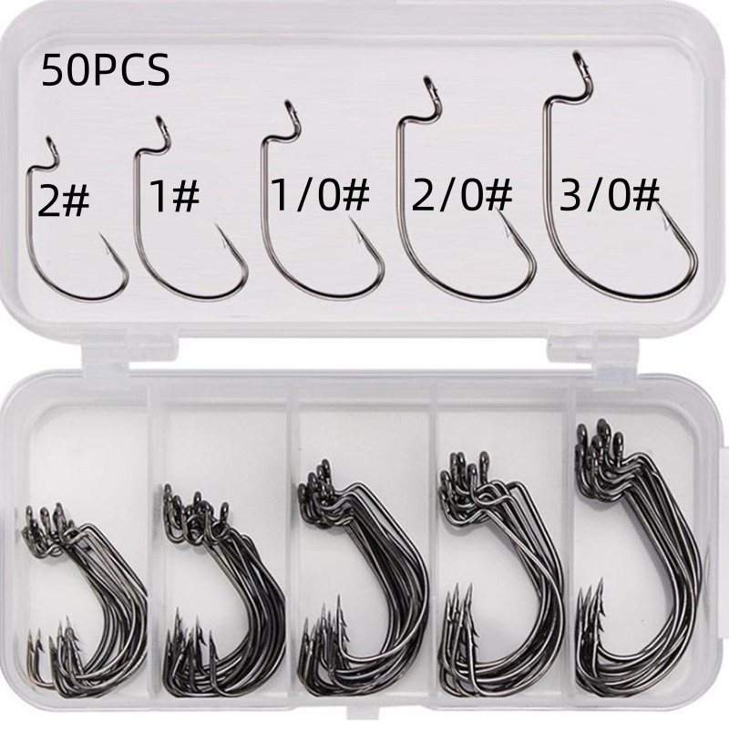 50개/박스 고탄소강 낚시 바늘 오프셋 와이드 갭 바브 - Fishing Hook Jig 리뷰 및 가격