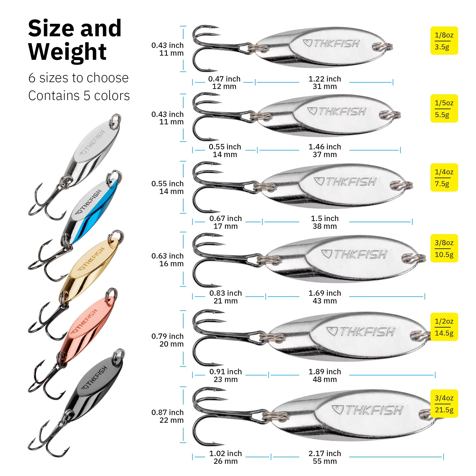 5pcs 금속 회 전자 숟가락 미끼 3.5g 5.5g  - Fishing Hook Treble 리뷰 및 가격
